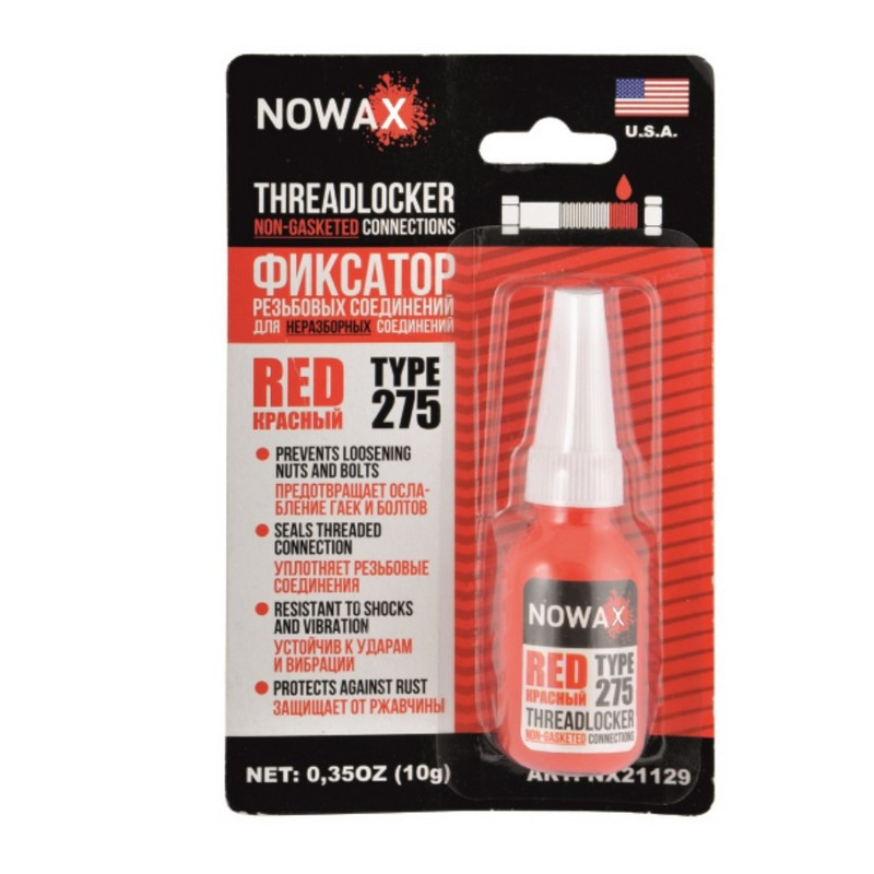Фіксатор різьби червоний 3000 psi NOWAX -60+150°С 10г (NX21129)