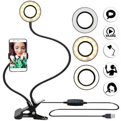 Лампа LED селфі кільце з тримачем мобільного телефона на гнучкій ніжці Professional Live Stream, фото 1