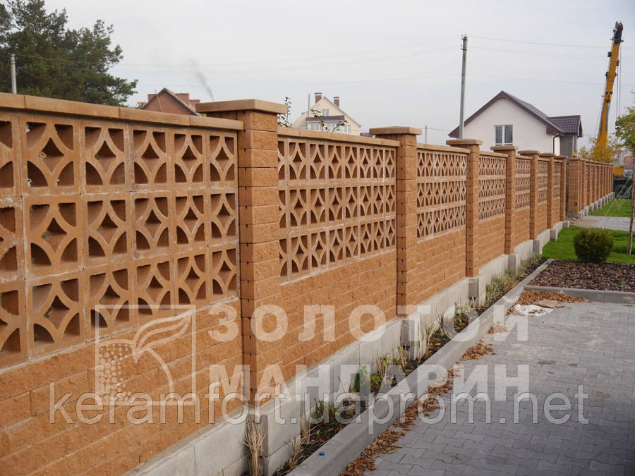 Заборний блок декоративний Золотий Мандарин 300х200х100 мм персиковий - фото 1 - id-p937101166