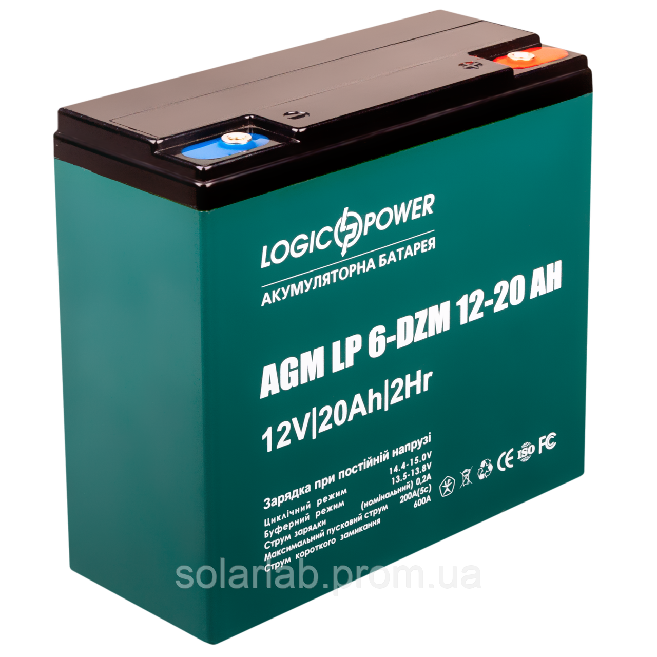 Аккумулятор тяговый свинцево-кислотный AGM LogicPower LP 6-DZM-20