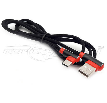 Кабель USB Type-C кутовий to USB 2.0 кутовий, у сітці чорний, 1 м, фото 3