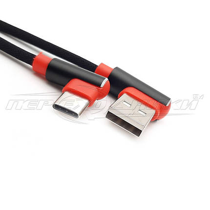 Кабель USB Type-C кутовий to USB 2.0 кутовий, у сітці чорний, 1 м, фото 1