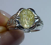 Кольцо с великолепным натуральным золотым рутиловым кварцем (волосатик) 2.79 ct Размер 16.5