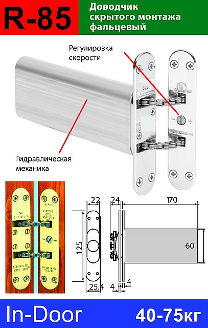 Доводчик ланцюговий вбудований прихованого монтажу для дверей фальцевий