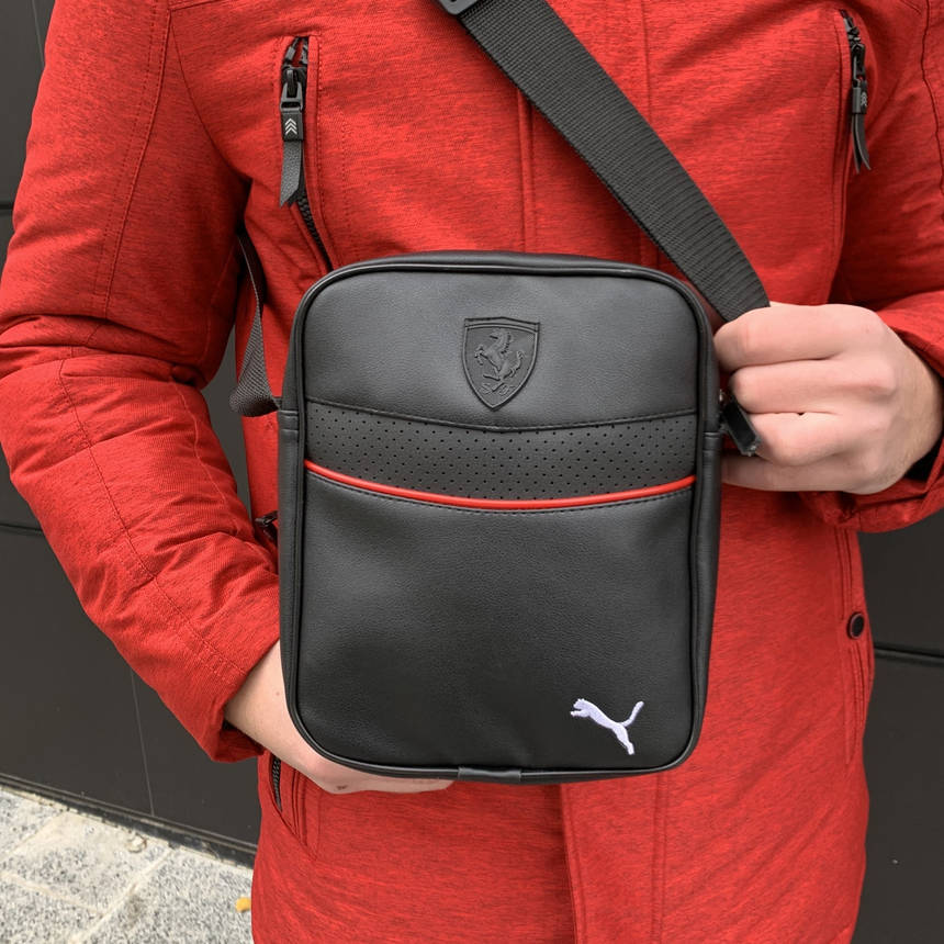 Чоловіча барсетка Puma Ferrari чорна (Пума Ферарі) сумка через плече, фото 2