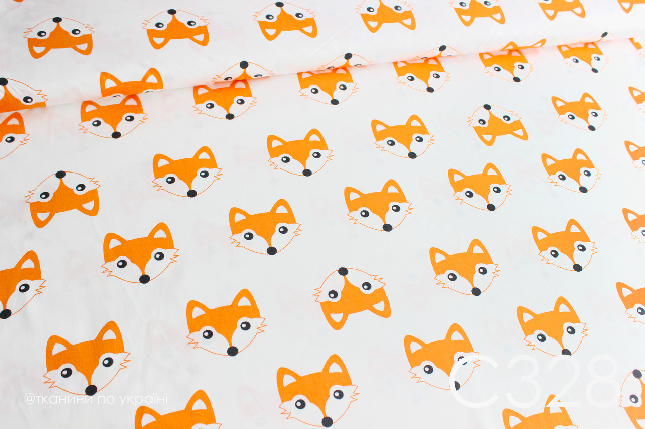 Тканина сатин Мордочки лисиць руді