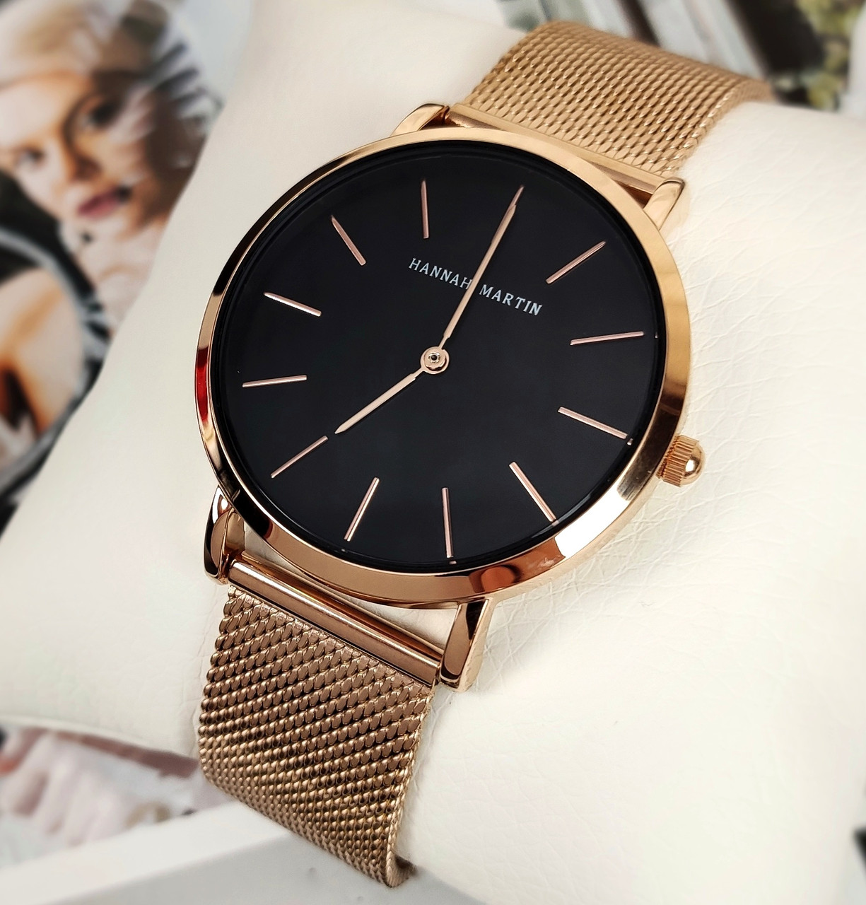 Годинник Hannah Martin (rose gold/ black) — гарантія 6 місяців