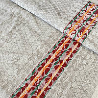 Льон полотняний жакардовий із червоно-жовтогарячою смужкою, ш. 75 см