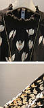 Модний чорний блузон з шовкової тканини в квіти з коміром-стійкою Alex, фото 2
