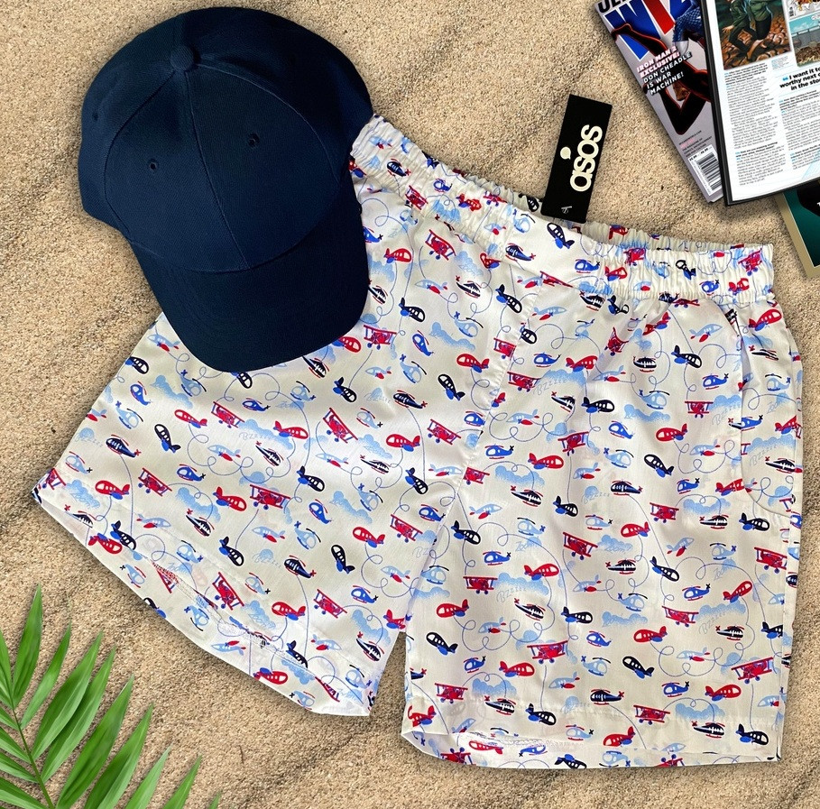 Купальні шорти чоловічі пляжні плавальні літні з принтом літачок Туреччина. Живе фото. Багато квітів, фото 1