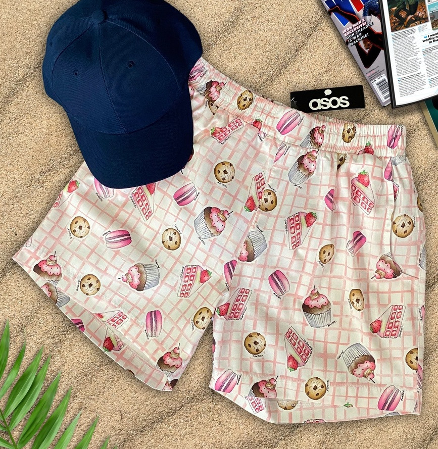 Купальні шорти чоловічі пляжні плавальні літні з принтом кекс Туреччина. Живе фото. Багато квітів, фото 1