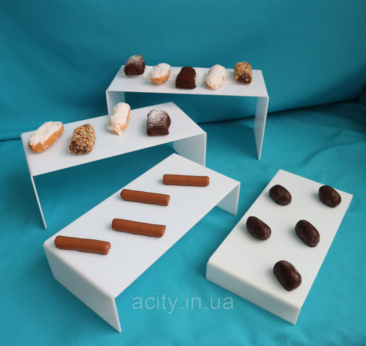 Акрилові стійки для фуршету та кейтерингу | комплект підставок під страви і десерти (білий, 4 шт.), фото 1