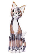 Статуэтка кошка бежевая с белой грудкой деревянная высота 30см