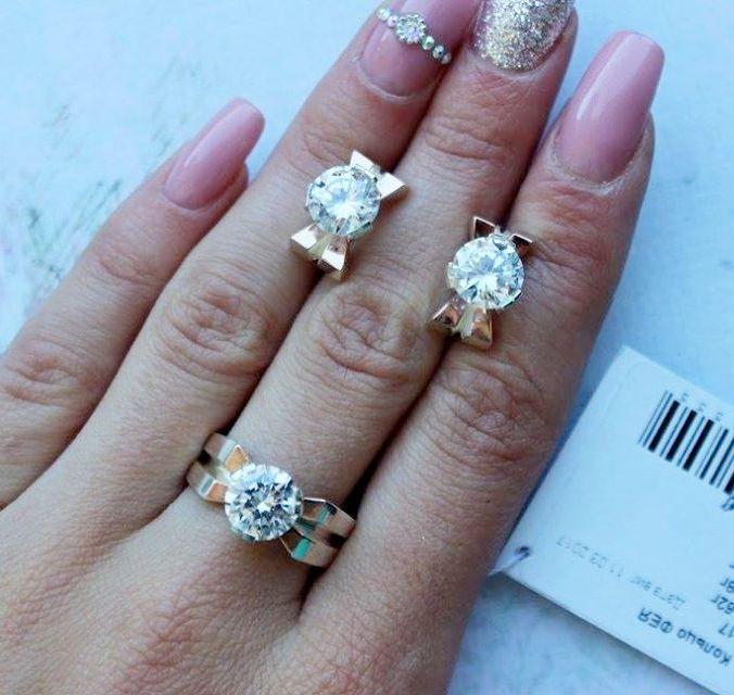 Срібний гарнітур з білими цирконами і золотом Фея, фото 1