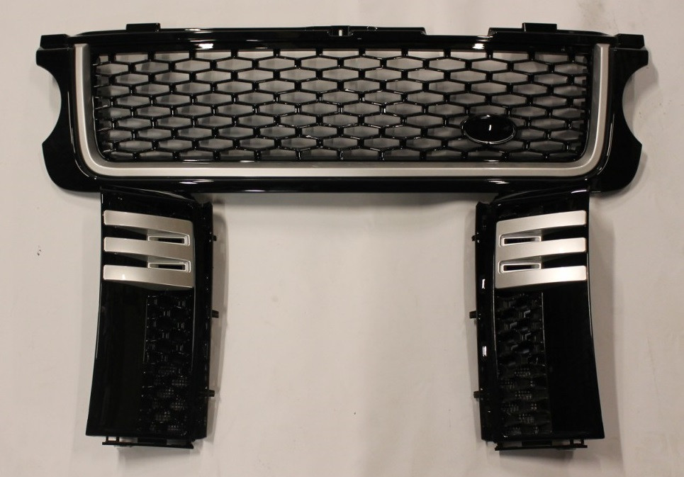 Решітка радіатора та зябра у крила Range Rover Vogue L322 стиль Autobiography (чорний глянець + хром рамка), фото 1