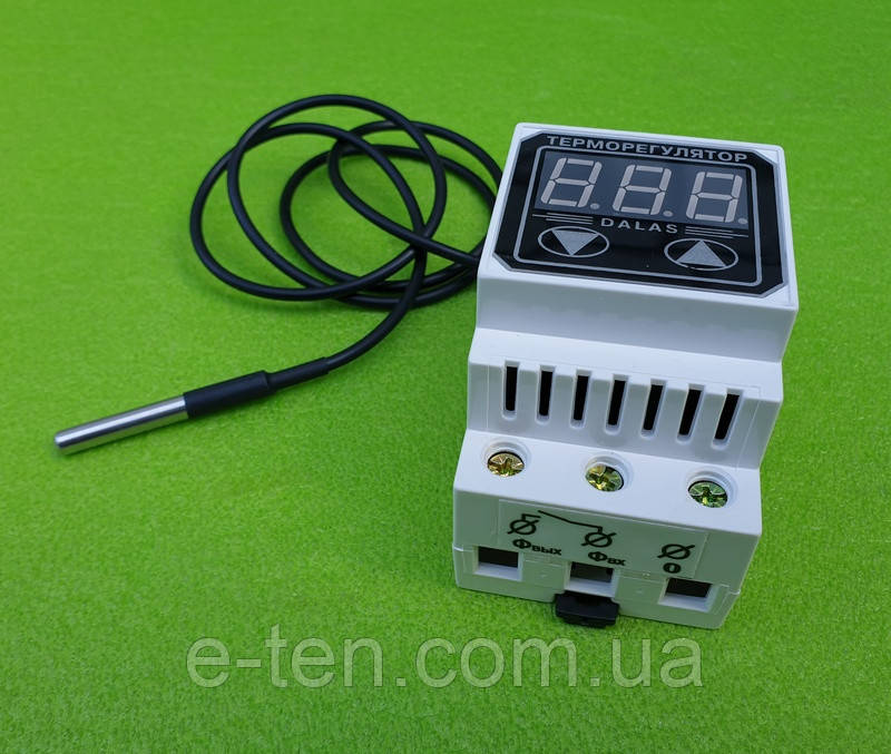 Терморегулятор цифровий DALAS 40А / -55°С ... +120°С / довжина L=2м (з ГЕРМЕТИЧНИМ термодатчиком) на DIN-рейку