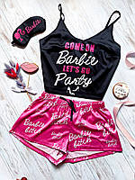 Пижама (шорты и майка) женская шелковая с принтом Barbie розовая