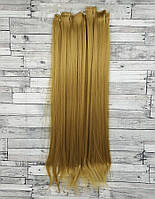 Волосы на заколках русый золотистый №26 Трессы ровные прямые термостойкие набор 6 прядей на клипсах
