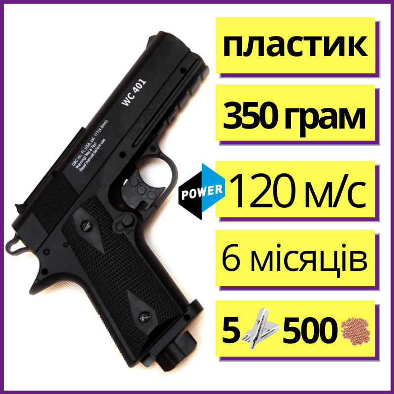 Пістолет пневматичний Borner WC 401 (Colt Defender) 4.5 mm