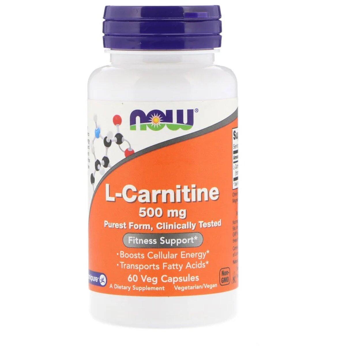 L - Карнітин, 500 мг, L-Carnitine, Now Foods, 60 капсул вегетаріанських