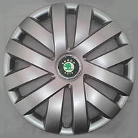 Ковпаки Skoda R14 зелена емблема, срібло - (SJS ke707) - комплект (4 шт)