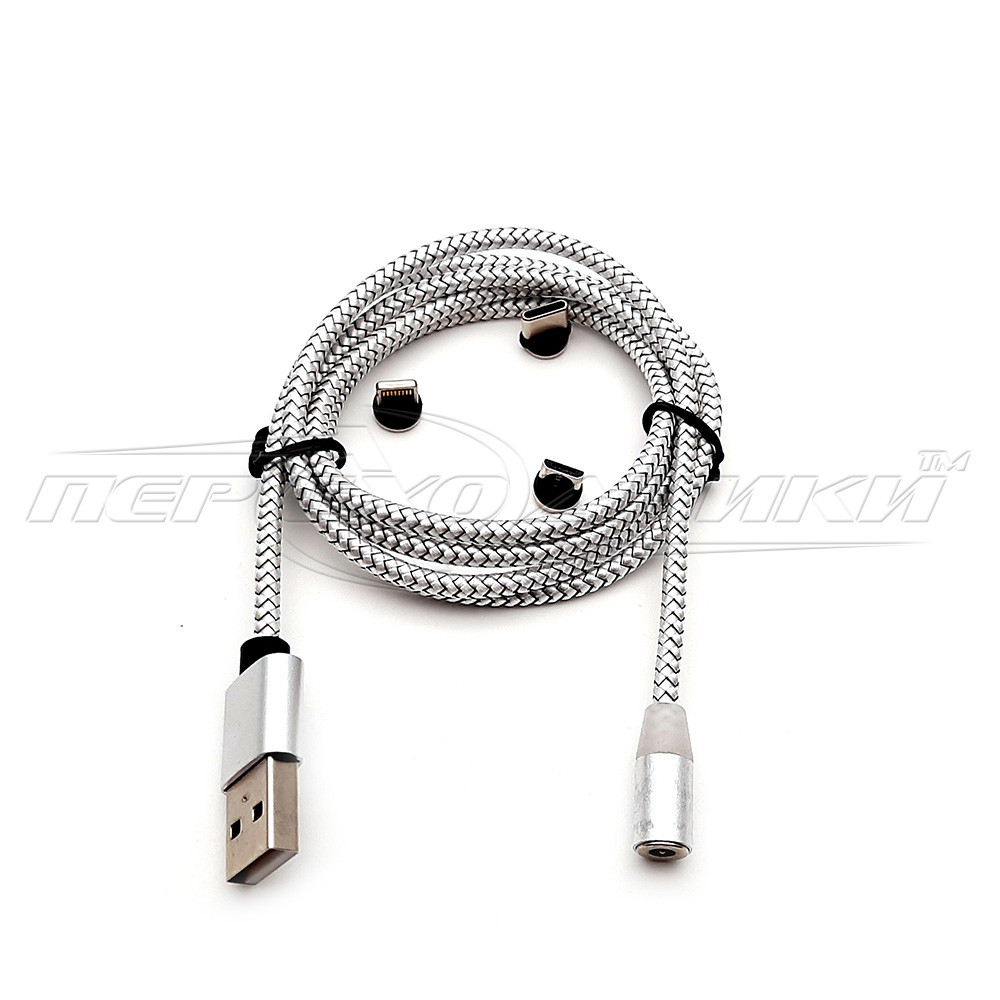 Кабель магнітний 3 в 1 USB to Type-C, micro USB, Lightning, ганчірка, 1 м