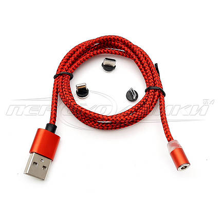 Кабель магнітний 3 в 1 USB to Type-C, micro USB, Lightning, ганчірка, 1 м, фото 1