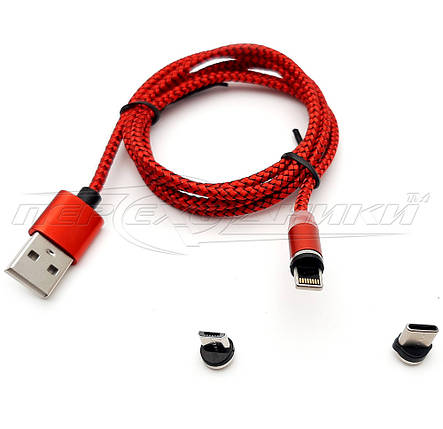 Кабель магнітний 3 в 1 USB to Type-C, micro USB, Lightning, ганчірка, 1 м, фото 3