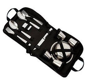 Похідний багаторазовий набір посуду для пікніка на подарунок на 6 персон у компактній сумці "02-6"