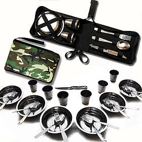 Подарунковий набір туристичного посуду для пікніка на 6 персон у сумці з неіржавкої сталі 26в1