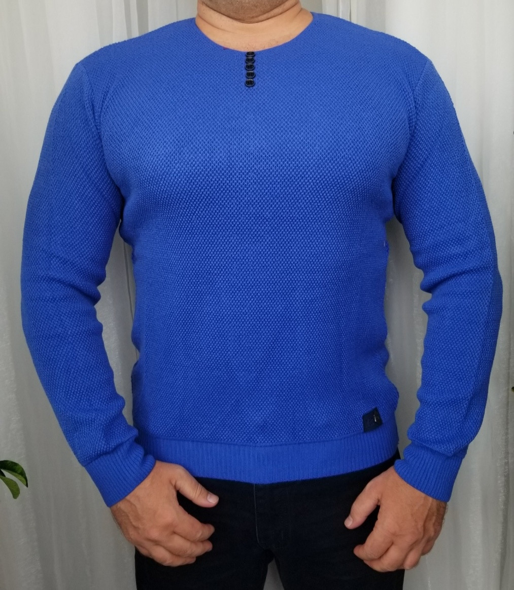 Мужской свитер тонкий однотонный синий цвет. - фото 1 - id-p438750856