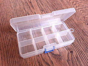 Органайзер пластиковий 8 комірок 3 х 3 см; висота 3,5 см, ширина 6,5 см; довжина 13,5 см