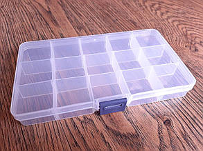 Органайзер для дрібниць 15 комірок 3 х 3 см; висота 2 см, ширина 9,5 см; довжина 17,5 см