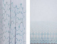 Тюль лен белого цвета с бирюзовой вышивкой (Verbena JL LE-5791-6/280 LB)
