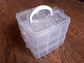 Органайзер трирівневий з комірками 18 комірок 4,5 х 6,5 х 3,5 см; висота 12 см, ширина 12,5 см; довжина 19 см