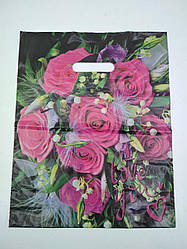 Пакет з прорізною ручкою (30*37!3) Квіти "Рожеві троянди" (50 шт)