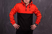 Анорак чоловічий Nike спортивна куртка осіння весняна ветровка найк чорна-оранжева