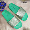 Жіночі шльопанці бірюзові зі стразами, фото 4