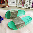Жіночі шльопанці бірюзові зі стразами, фото 3