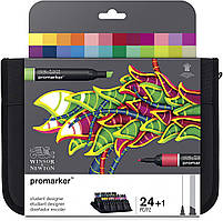 Набір двосторонніх маркерів Winsor Newton Promarker Student Designer 24 кольори + сумка-пенал