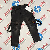 Детские джинсовые брюки джоггеры ченого цвета для мальчиков оптом GRACE 98--128см