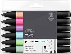 Набір двосторонніх маркерів Winsor Newton Brushmarker Пастельні 6 кольорів