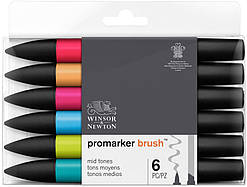 Набір двосторонніх маркерів Winsor Newton Brushmarker Середні 6 кольорів