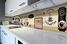 Кухонний фартух Кавовий Бар (вінілова плівка наклейка скіналі ПВХ) кави чашки Абстракція Бежевий 60х200 см