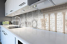 Кухонний фартух Античність (вінілова плівка наклейка скіналі ПВХ) скульптура колони Сірий 60х200 см