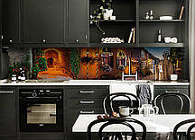 Кухонний фартух Вечір в Провансі (вінілова наклейка скіналі ПВХ) нічний вулиця місто Коричневий 60х200 см