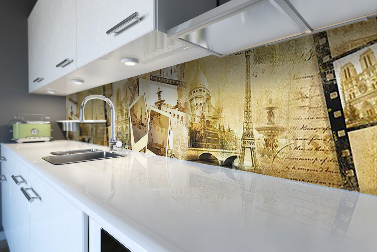 Кухонний фартух Вантажний Париж (вінілова плівка наклейка скіналі ПВХ) Ейфелева вежа Бежевий 60х200 см