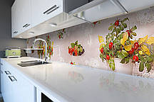 Кухонний фартух Осінні Ягоди (вінілова плівка наклейка скіналі ПВХ) квіти натюрморт Бежевий 60х200 см