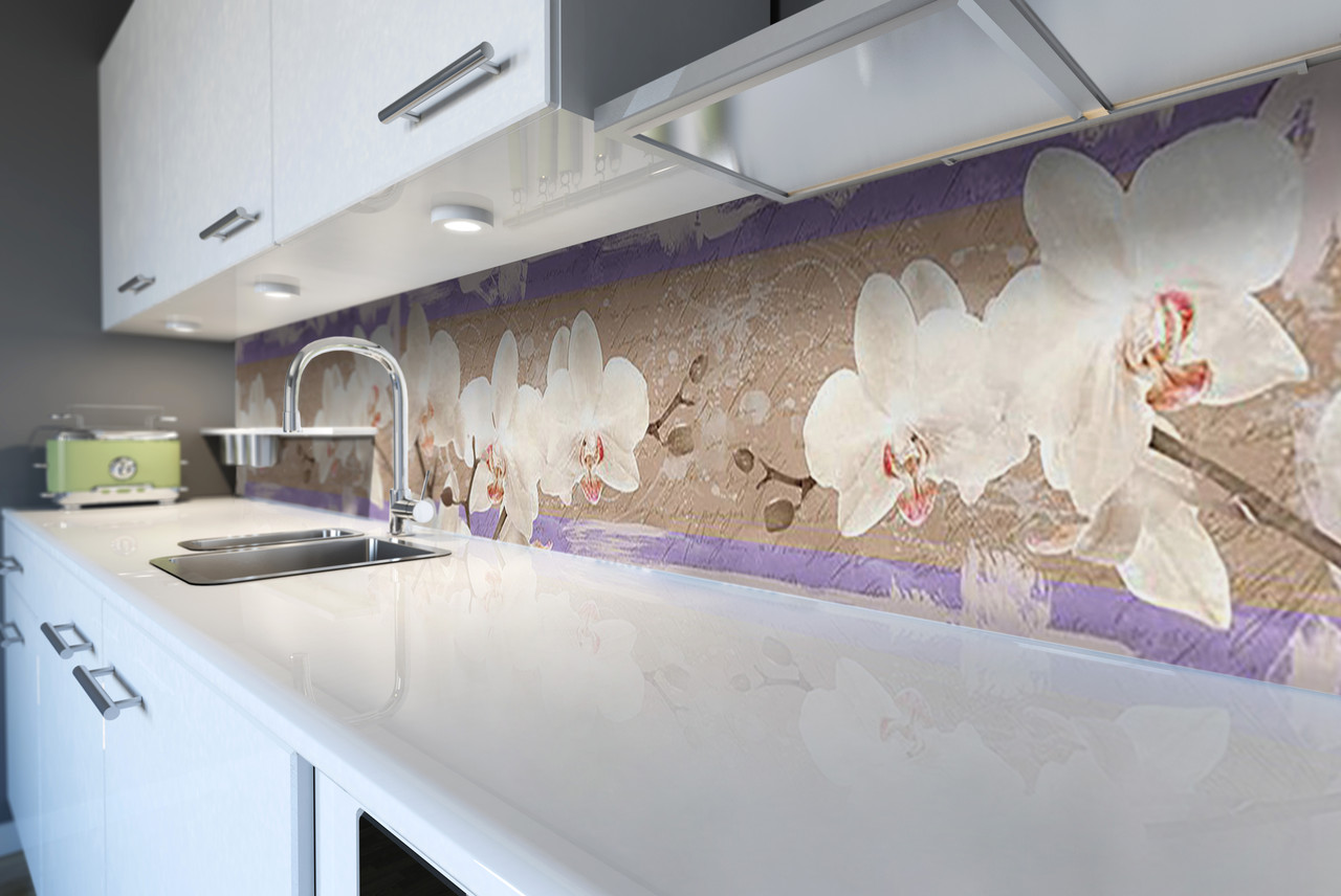 Кухонний фартух Орхідеї Текстура (вінілова наклейка скіналі ПВХ) штукатурка вантажу квіти Бежевий 60х200 см