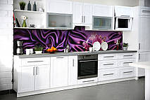 Кухонний фартух Фіолетовий Шовк (вінілова плівка наклейка скіналі ПВХ) орхідеї під тканину квіти 60х200 см